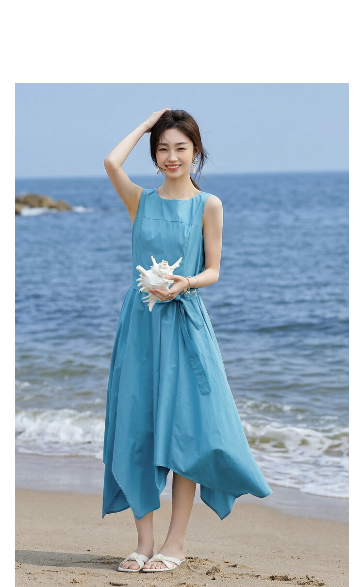 Demana Oxygen Pure Cotton Summer Elegant Off-Shoulder Sleeveless Waist-Cinching Asymmetric Slim Fit Dress for Women Premium Quality 14