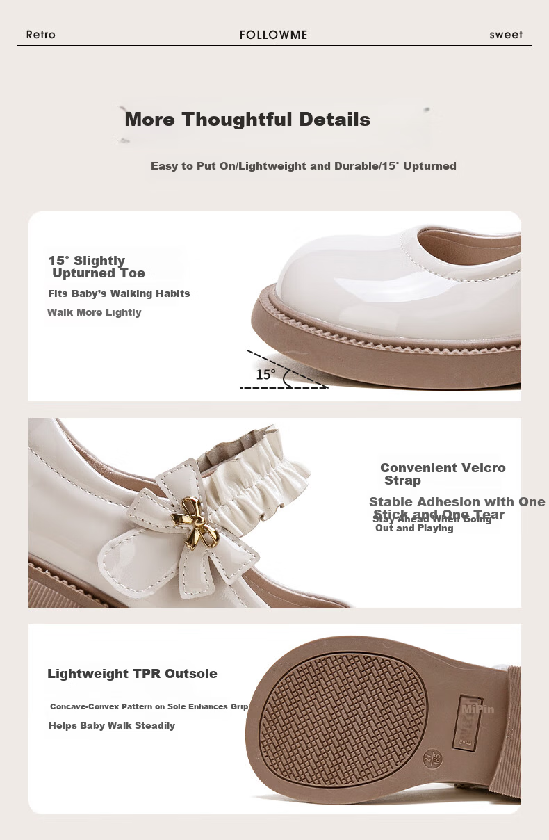 Follow Me Girls' Leather Shoes Square Toe Breathable Soft-Soled Flats Children's Fashionable School Performance Mary Jane Shoes Black Size 36 7