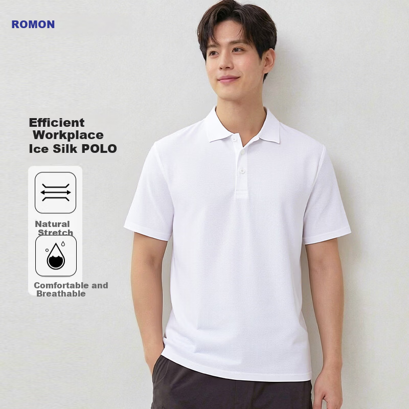 Romon Ice Silk Short Sleeve T-Shirt Men's Summer Business Casual Polo Collar Base Shirt Middle-aged and Young Dad Men's Wear