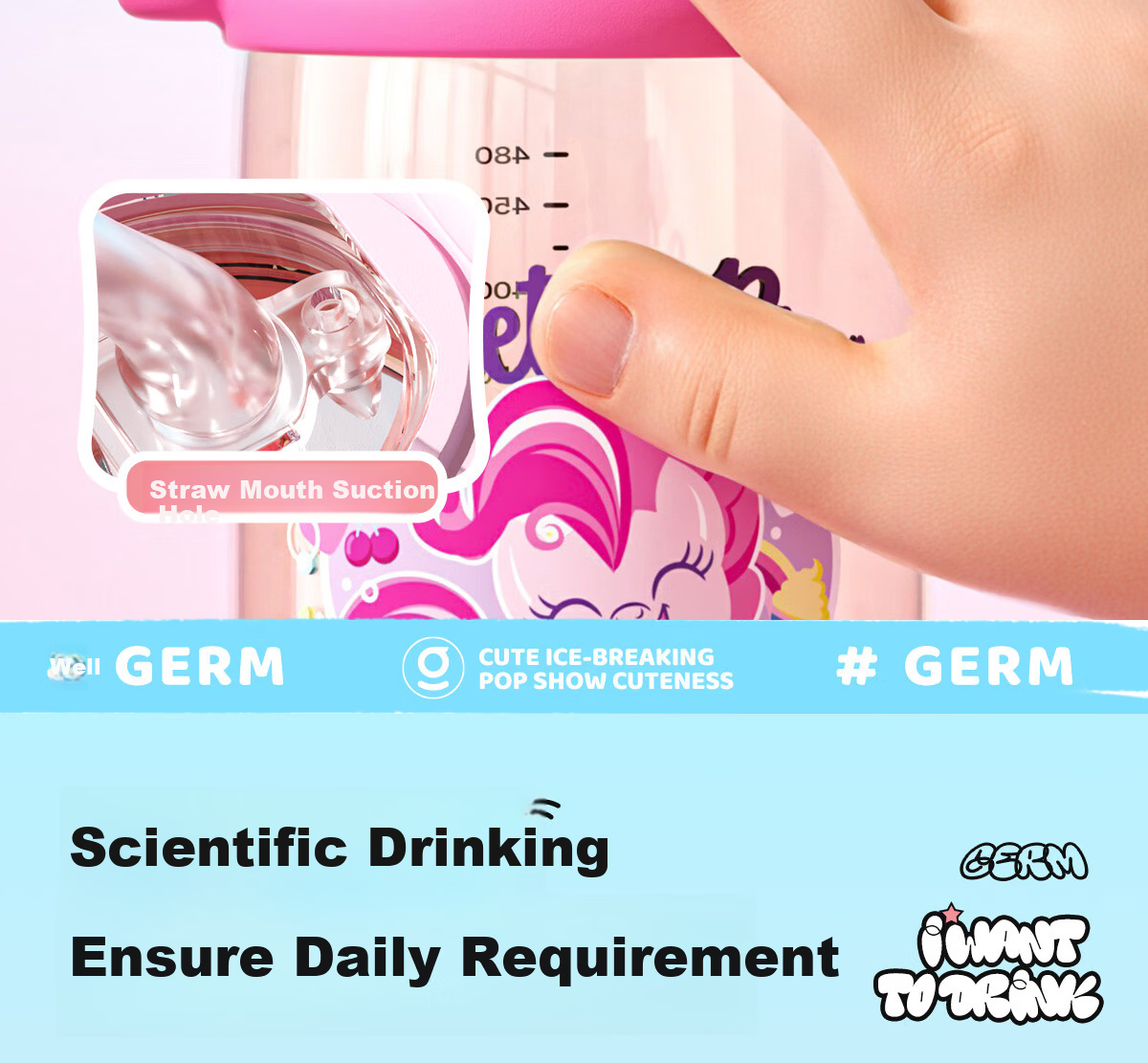Germ My Little Pony Summer Children's Plastic Straw Cup for Girls Kindergarten Student 480ML Purple 11