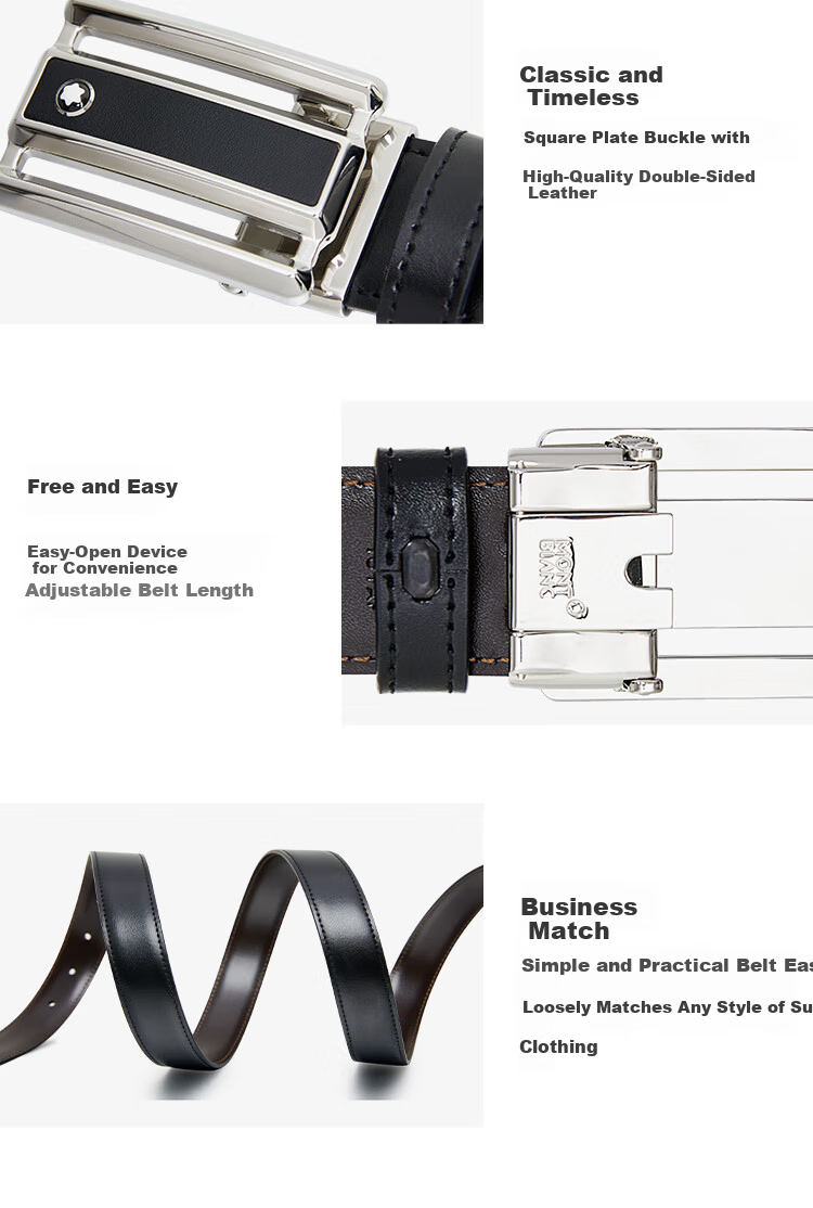 MONTBLANC Rectangular Hollow Black/Brown Reversible Leather Belt 3cm 114423 Gift 6