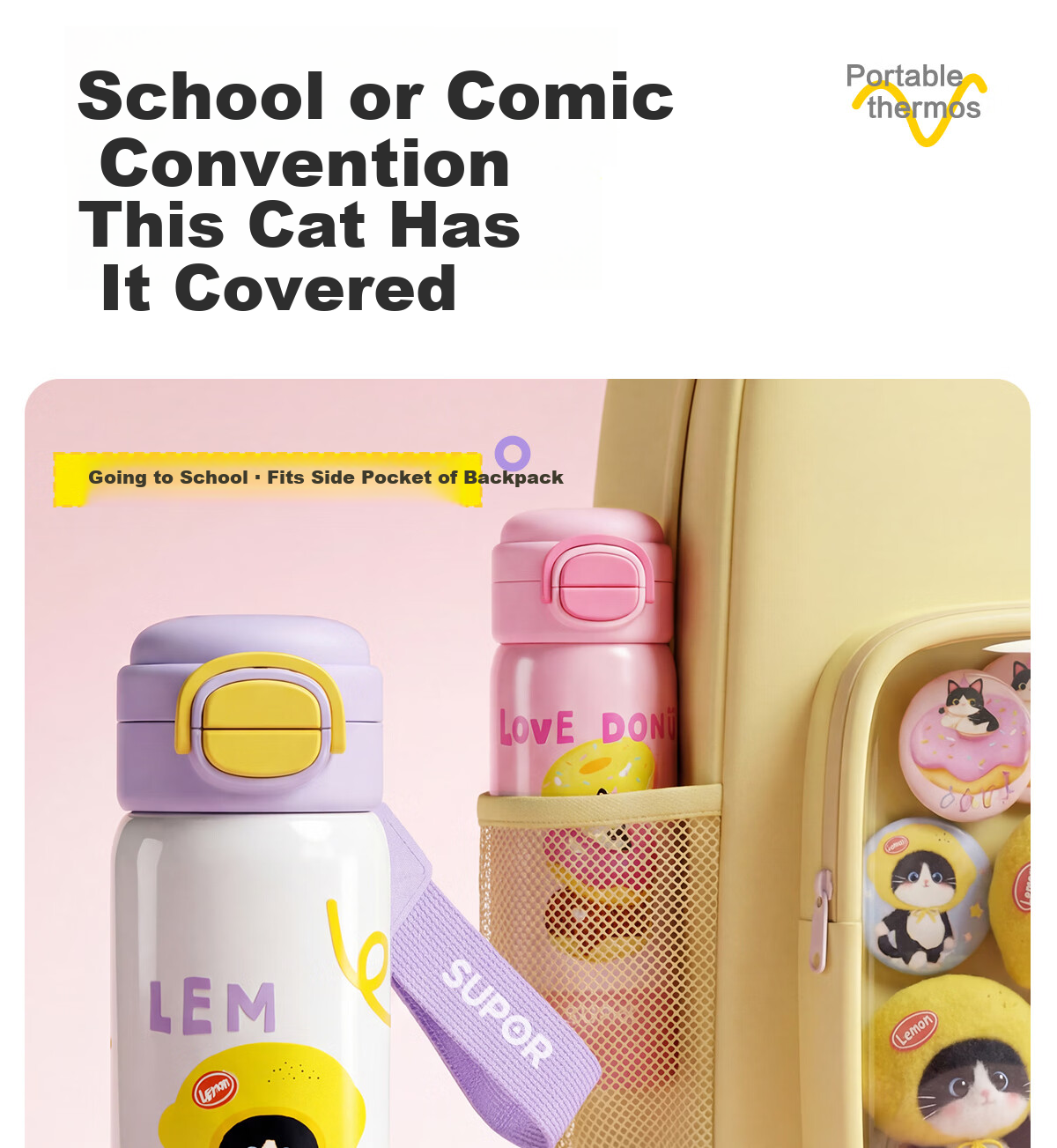 SUPOR Children's Insulated Bottle 316L Stainless Steel Student High-Value Large Capacity Straw Water Cup for Boys and Girls 9