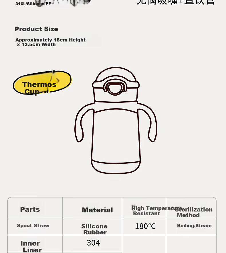 NEVS Kids Insulated Water Bottle Large Baby Direct Drinking Straw Cup School Use Kindergarten Thermos 350ml - Red 30