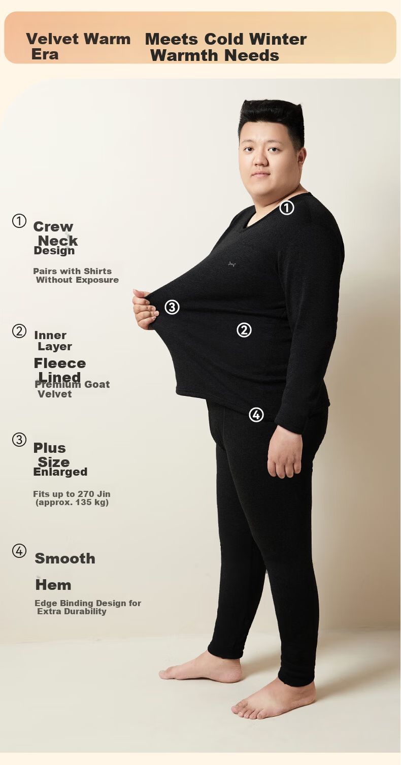 MiiOW Plus Size Cashmere Men's Thermal Underwear Set Fleece Lined Thickened Cold Resistant Autumn Winter Pajamas 9