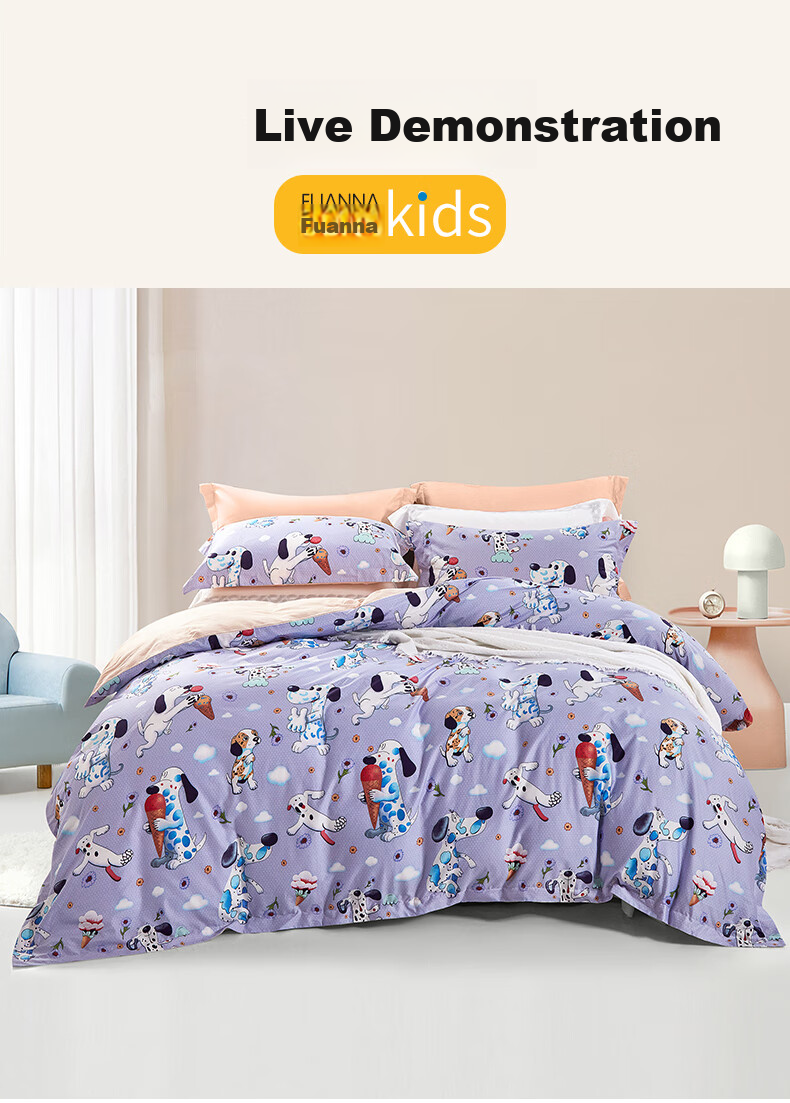 Fuanna Children's Bedding Set 4-Piece 100% Cotton Infant A-Class Full Cotton Sheet and Duvet Cover Dormitory 1.5m Bed 203*229cm 11