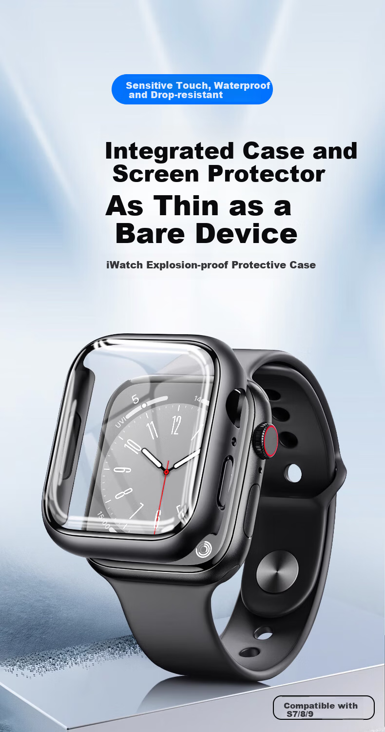 Mashi Compatible Apple Watch Protective Case, iWatch S10 Full Coverage Tempered Glass Screen Protector, Shockproof and Scratch-resistant Black 46mm 2