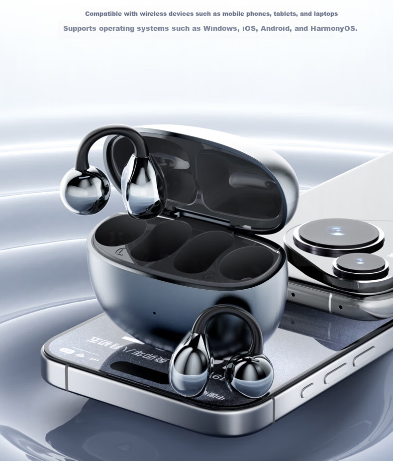 Zhiguozhe [2026 Latest Model - Berlin Sound] Bluetooth Clip-On Wireless Earphones, Non-In-Ear, Ear-Hook Design, Long Battery Life, Noise Cancelling, Sports Running Headset for Men and Women, Huaqiangb 23