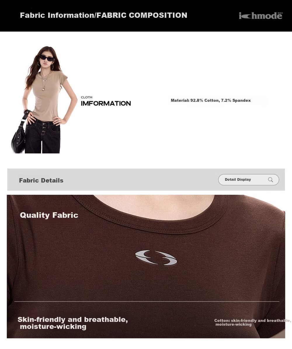 ICH MODE Women's American Slim Fit Short Sleeve T-Shirt Summer New Trendy Crop Top Black S 3