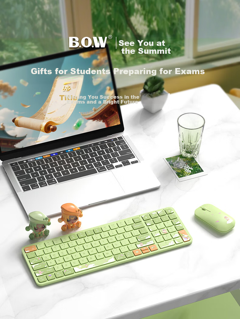 BOW Hangshi Yun Ding Xiang Jian Student Graduation Season College Entrance Exam Gift Ultra-Thin Dual-Mode Rechargeable Wireless Bluetooth Keyboard And Mouse Set for Office And Home Use 79 Keys - Chunche 4
