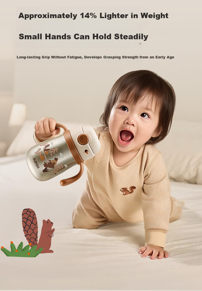 SUPOR Baby Training Cup Children's Insulated Straw Cup Pure Titanium Toddler Milk Drinking Cup for Ages 1-3 Kindergarten 11