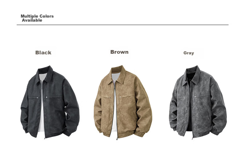 Warrior Men's Casual Leather Jacket Spring Autumn Loose Lapel Workwear Coat Gray XL 7