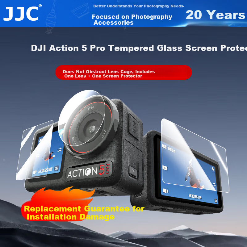 JJC Tempered Glass Screen Protector and Lens Film for DJI Action 5 Pro Osmo Sports Camera Accessories