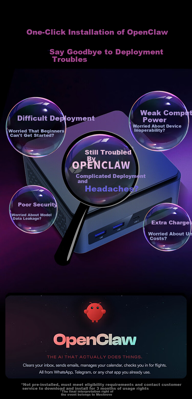 MECHREVO iMini E300 High-Performance Mini Desktop Computer Business PC (R7-7445H 16GB 512GB SSD) Supports Xiaolongxia 2