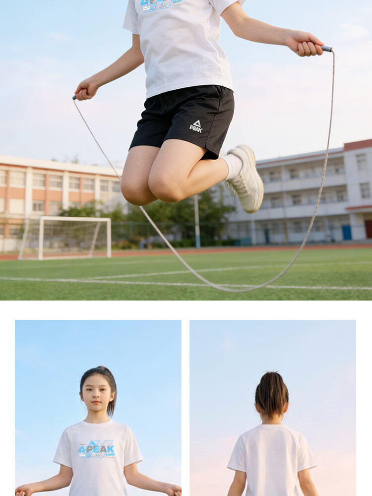 Peak Badminton Sports Shorts Student Kids Sports Set Quick-Dry T-Shirt Competition Short Sleeve Light Blue 130 19