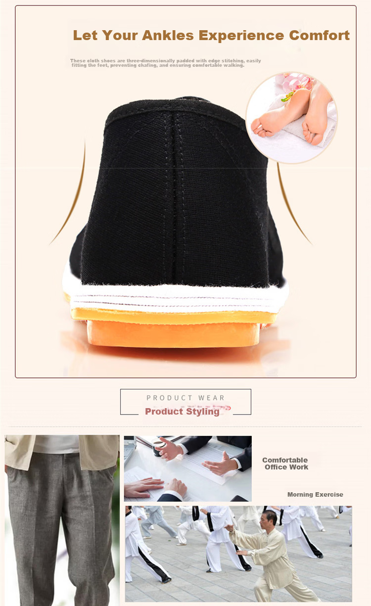 BUS HEYUAN Traditional Beijing Cloth Shoes for Men with Thousand-Layer Sole, Casual Elderly Shoes, Slip-On Loafers for Middle-Aged And Elderly Men, Size 43, Black Cowhide Sole, Model 73X-9202 7