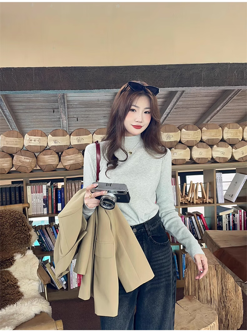 LangSha Knitted Base Layer for Women, Fall/Winter 2025 New Half Turtleneck Thickened Chanel-Style Inner Sweater, Warm Base Layer Top 14
