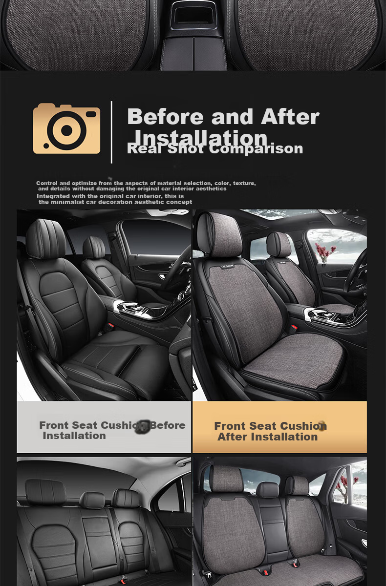 Jiabalan Car Seat Cushion Linen Semi-Enclosed Four-Season Universal Ventilated Breathable Comfortable Seat Cover Cushion 8