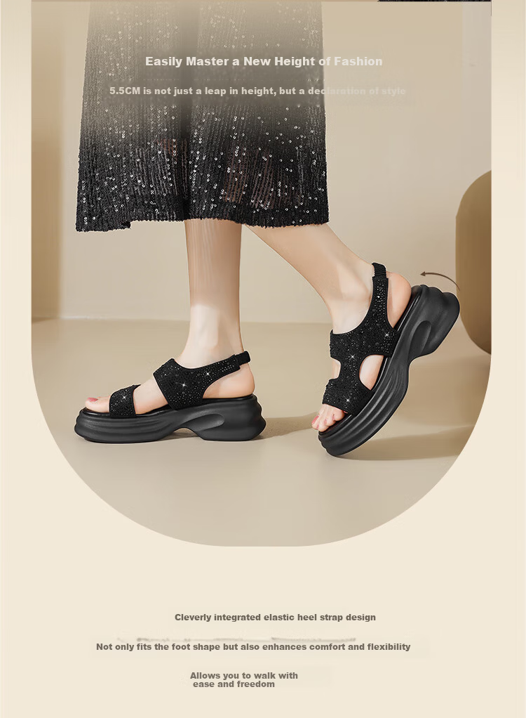 ZHR Women's Thick Sole Casual Sporty Sandals Summer Outdoor Height Increasing 2026 New KY36 Black Size 37 4