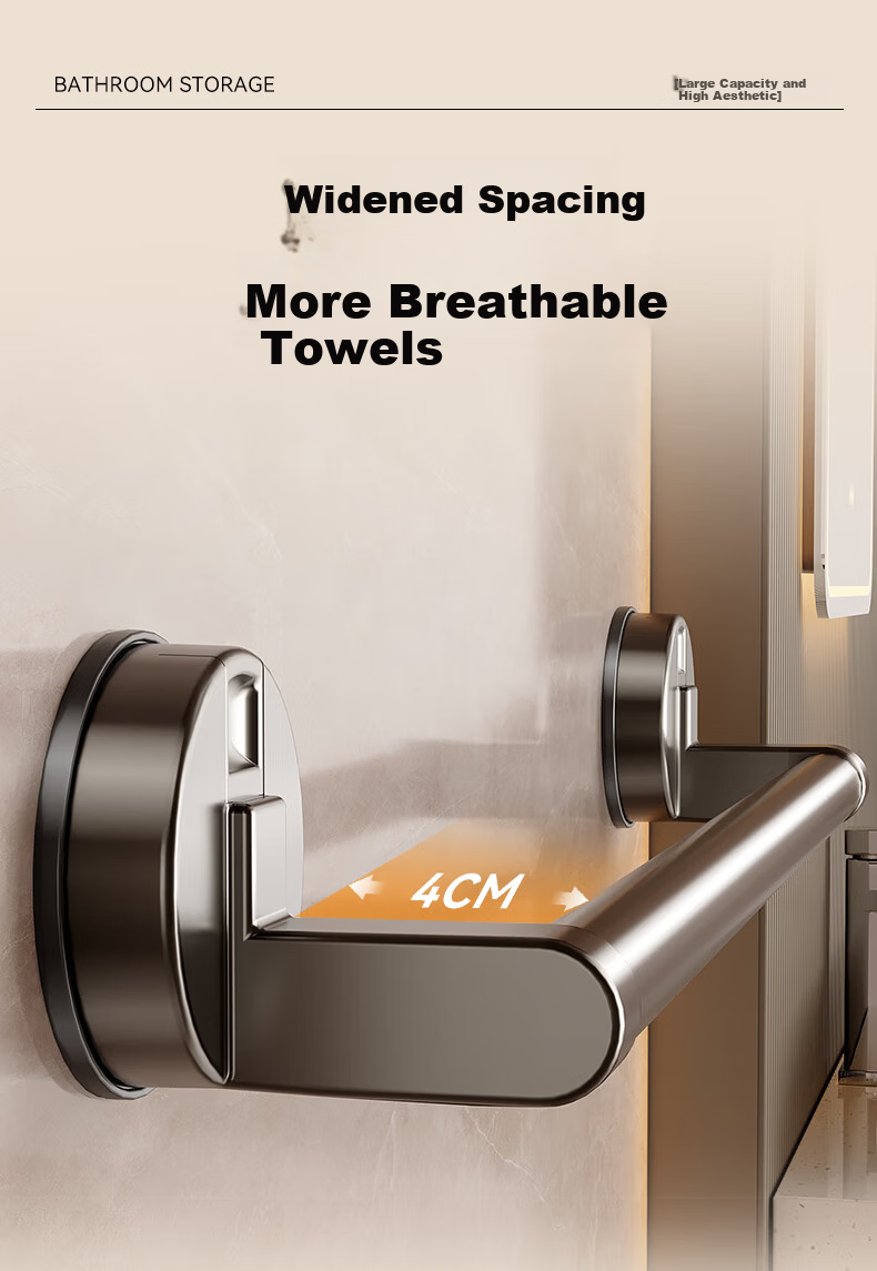 Baihan Suction Cup Towel Rack No Drilling Bathroom Storage Rack Wall-Mounted Towel Bar Toilet Bath Towel Organizer 8
