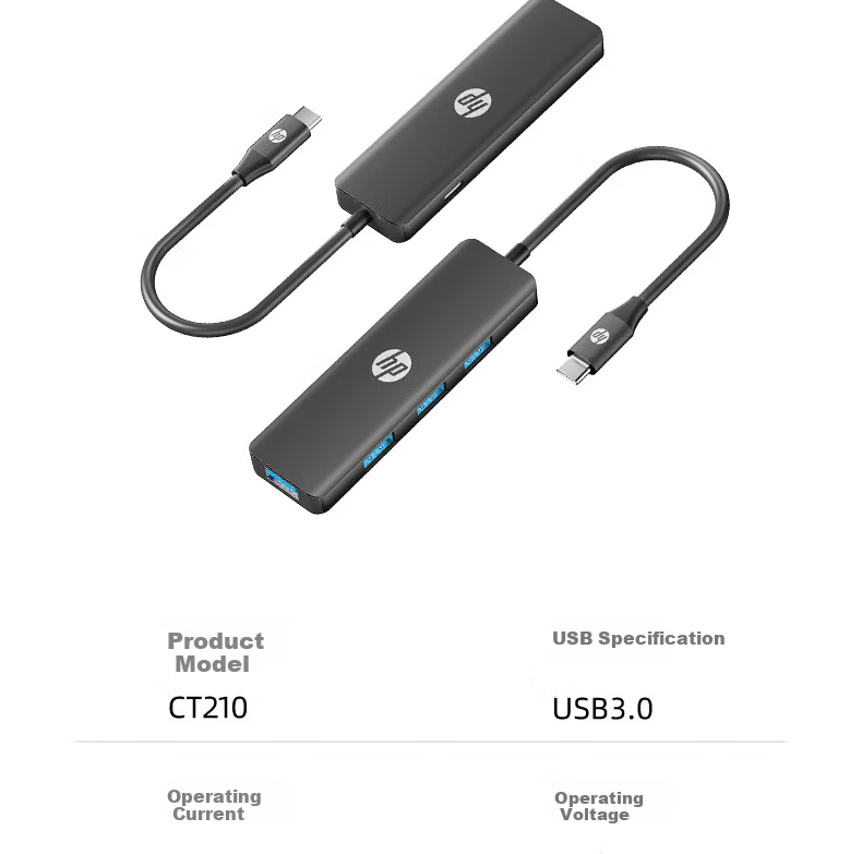HP Docking Station Type-C to USB Hub High-Speed 3.0 Splitter Expansion Dock Apple Computer Adapter USB Extension Cable CT210 Black 11