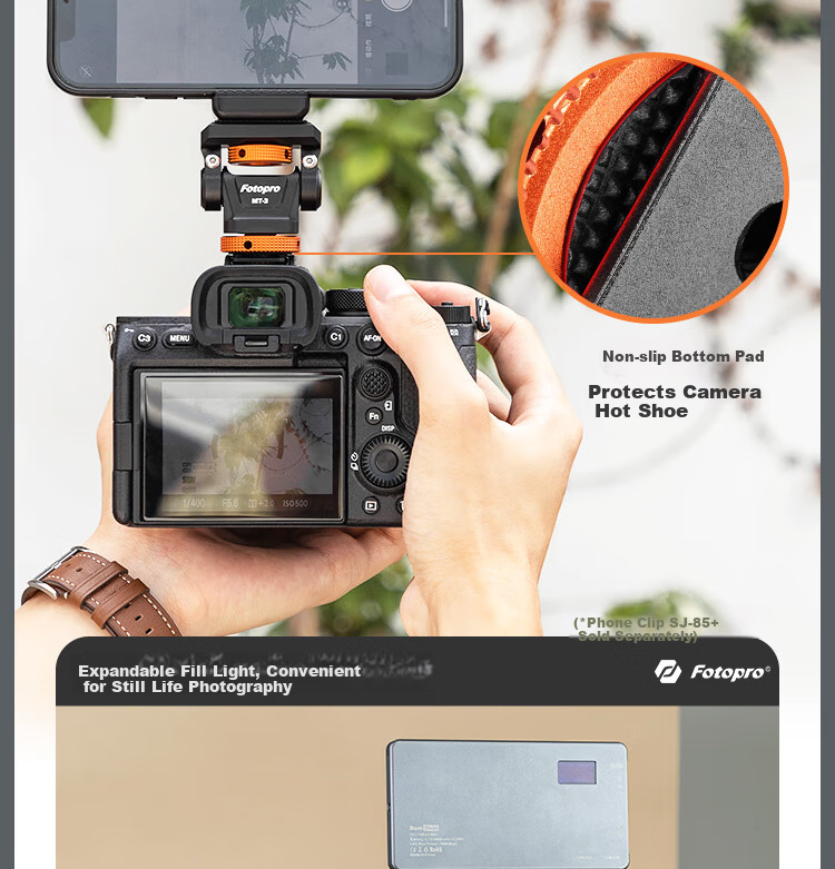 Fotopro MT-3 Monitor Base, Damping Metal Bracket, DSLR Camera Universal Mirrorless External Cold Shoe Snail Gimbal, Gray 9