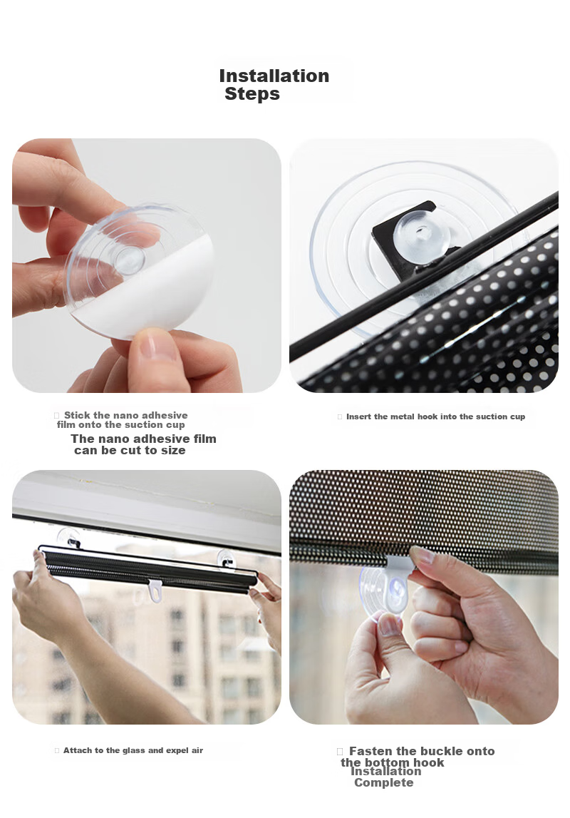 Fuju Sunshade Curtain Punch-Free Sunscreen Blackout Heat-Insulating Roller Blind with Suction Cup, Adjustable 58x125cm 6