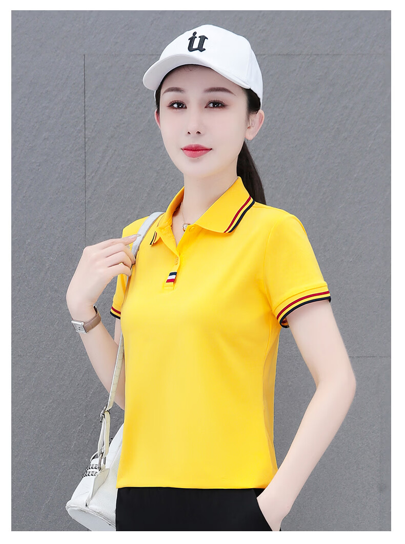 Woodpecker Women's Polo Shirt Short Sleeve T-Shirt Summer New Pure Cotton Regular Shoulder Turn-down Collar Casual Plus Size Slim Fit Top Gray M 13
