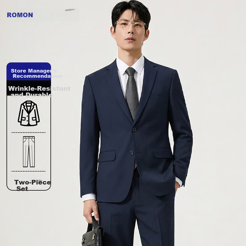 ROMON Men's Slim Fit Business Suit Groom Wedding Tuxedo Formal Blazer Set