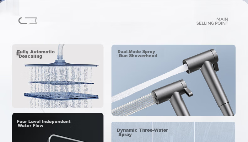 JOMOO Shower Set Gun Gray Piano Key Automatic Descaling Pure Copper Waterway Shower 36602-536/HBS-1 9