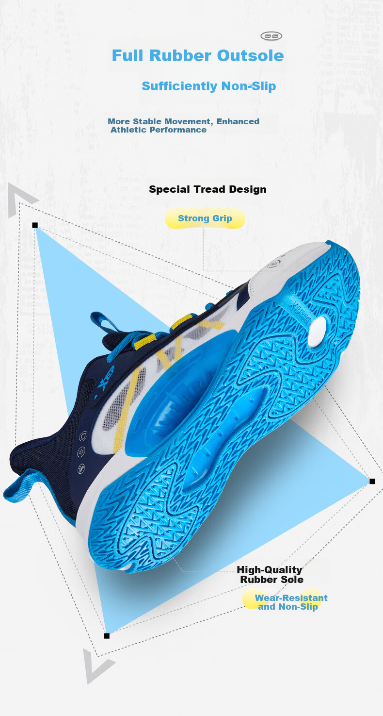 XTEP Kids Boys Mesh Breathable Lace-up Basketball Shoes Starry Blue/Teal Blue Size 38 8