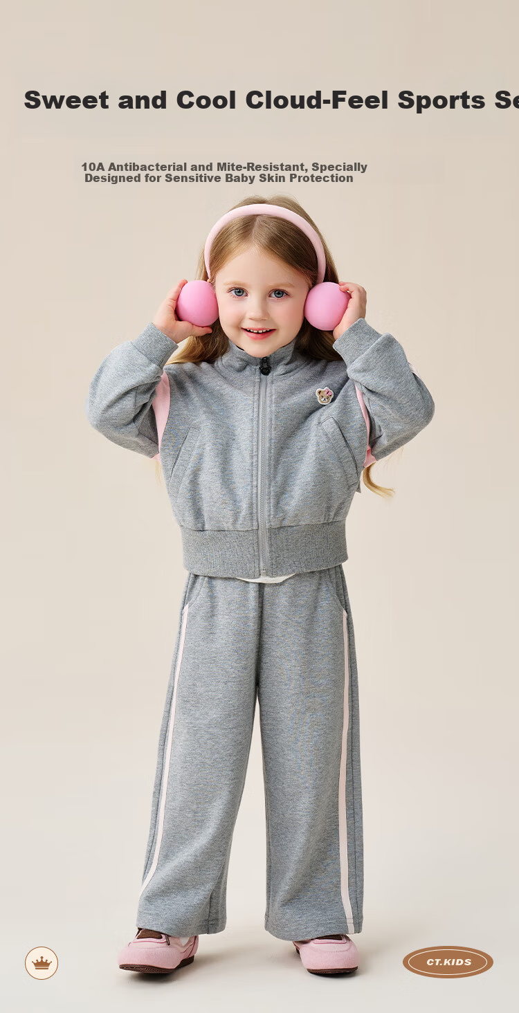 Classic Teddy Girls' Two-Piece Set Children's Jacket and Pants Toddler Spring Cardigan Sweet Sports Outfit Pink 100 1