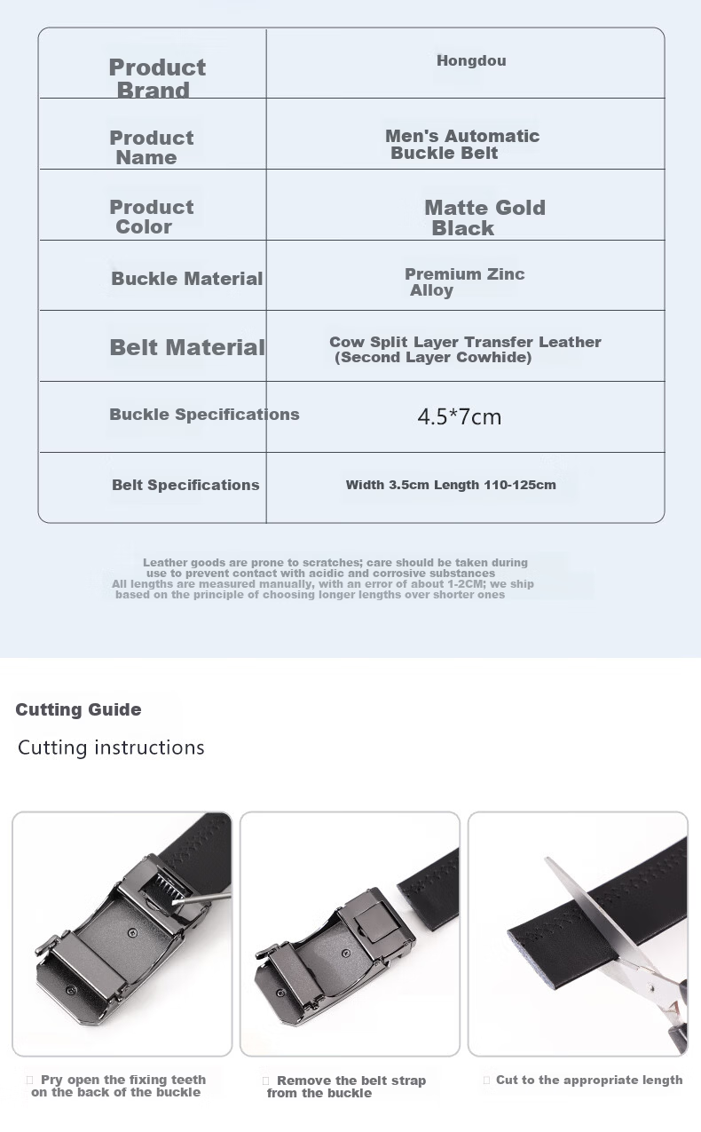 Hongdou Men's Genuine Leather Belt Automatic Buckle 2026 New Waistband Gift Box for Boyfriend Husband Father Birthday Present 3