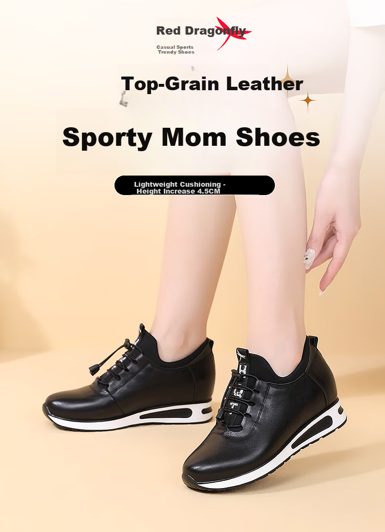RED DRAGONFLY Women's Height-Increasing Casual Travel Shoes Soft Sole Middle-Aged Mom Leather Shoes C0TTN03391 1