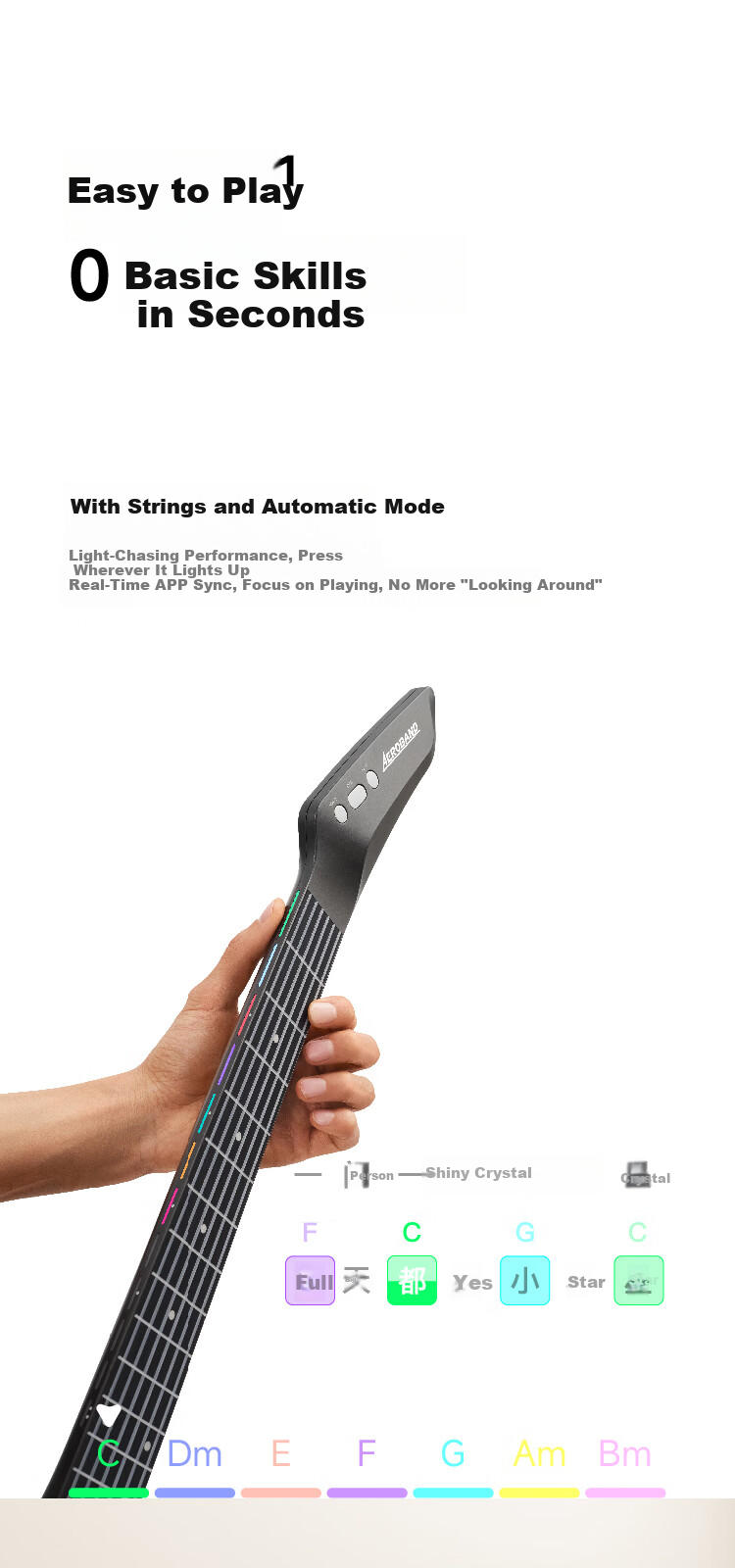 Aeroband Air Band Smart Self-Learning Guitar Automatic Electronic Guitar Beginner Recommended Stringless Guitar Star White 7