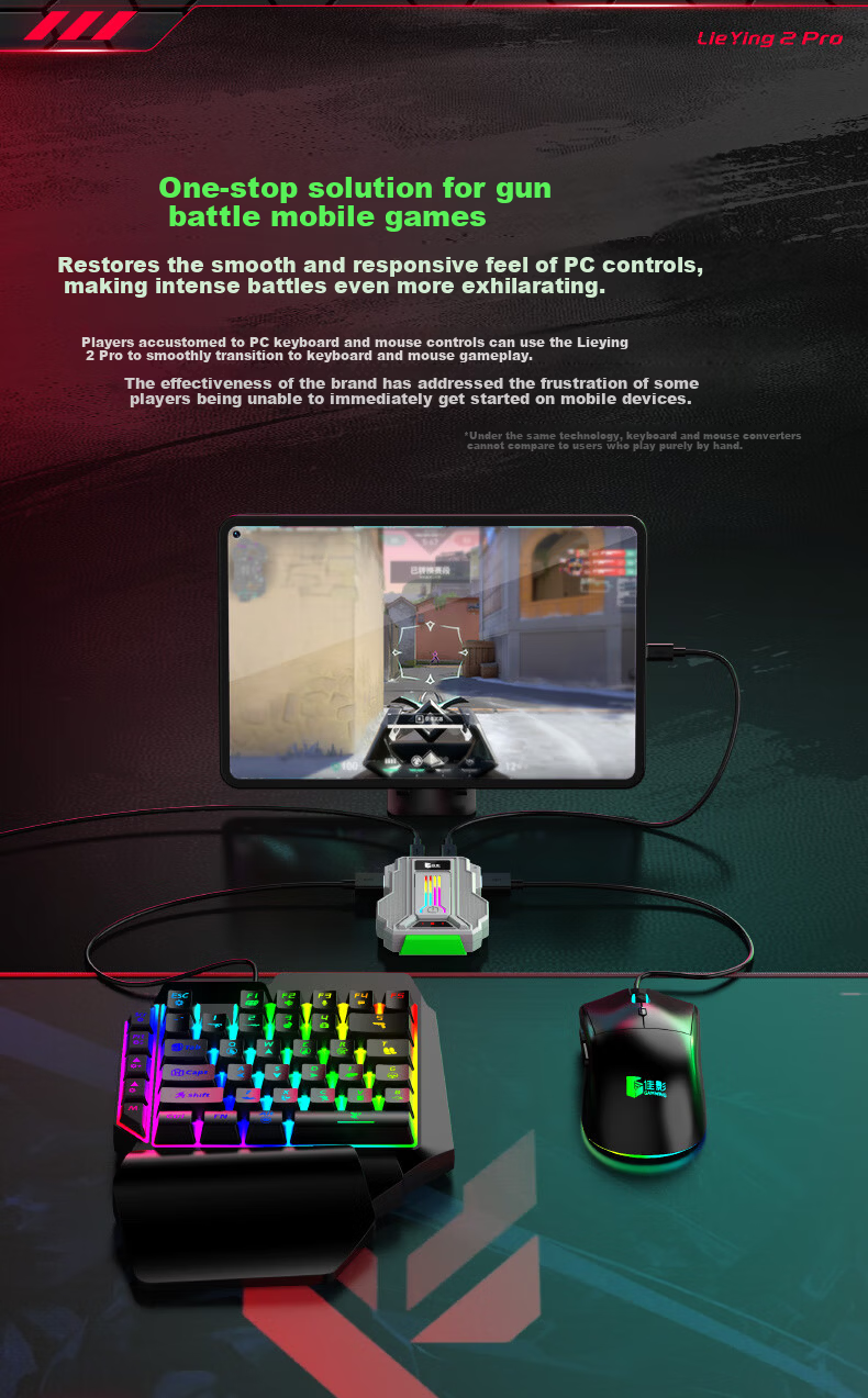 Jiaying Lieying 2Pro PUBG Mobile Gaming Throne Delta Fearless Peace Reverse War Mobile Game Assistant PUBG Keyboard CF Peripheral Keyboard and Mouse Converter for Android Phones and Tablets 2