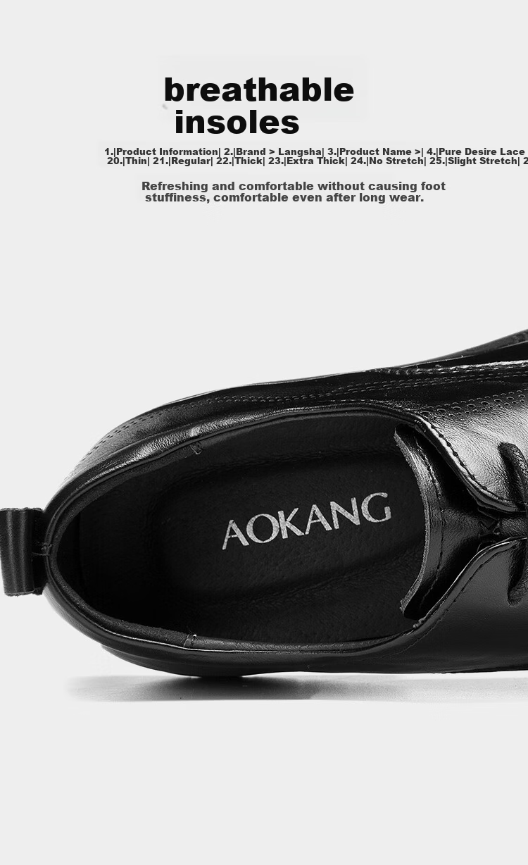 Aokang Men's Spring and Autumn Casual Leather Business Dress Shoes Comfortable Derby Wedding Groom Shoes MT 5