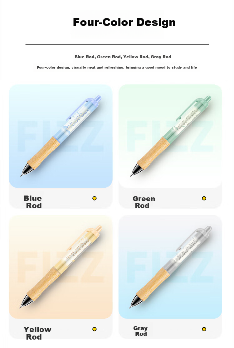 Fizz Good Bamboo Quick-Dry Click Gel Pen High-Value 0.5mm National Style Dual Ballpoint CS Tip Large Capacity Office Signature Pen Brush Pen 1-Pack B73007 Blue Barrel 3