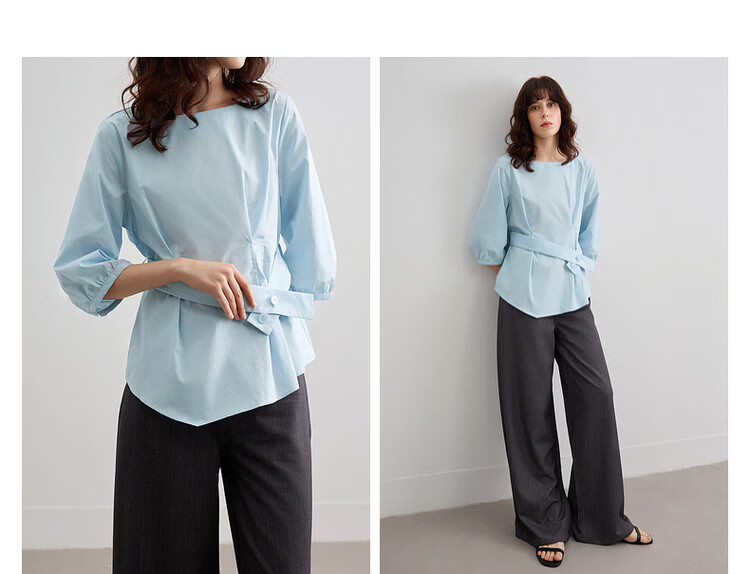 Demana Pure Cotton Breathable Summer Artistic Fresh Round Neck Slim Waist Shirt Women's Top 5