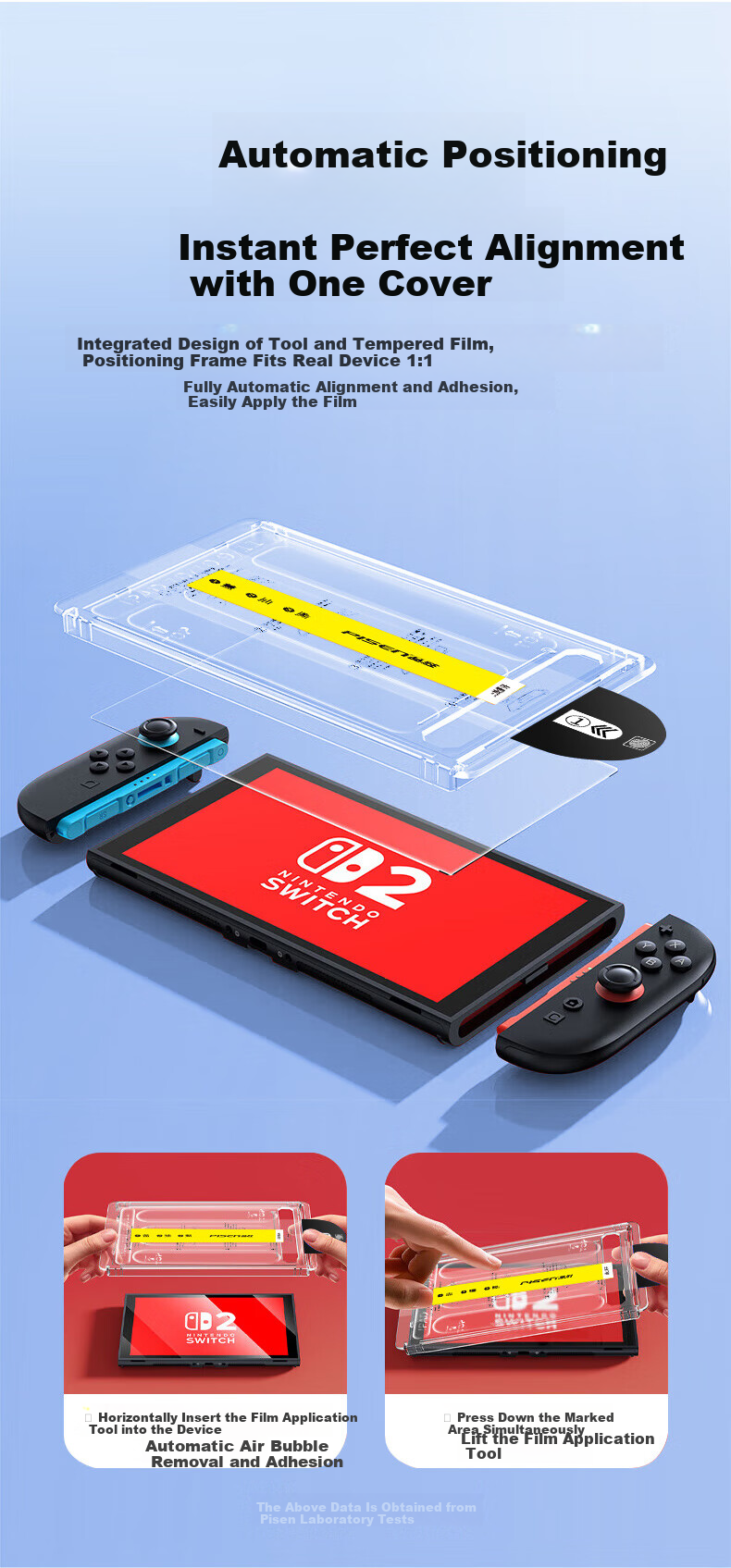 Pisen Tempered Glass Screen Protector for Switch 2nd Gen [Dust-Free Installation] 2025 NS2 Compatible Nintendo Gaming Console Full-Screen HD Anti-Fingerprint Borderless Film 3