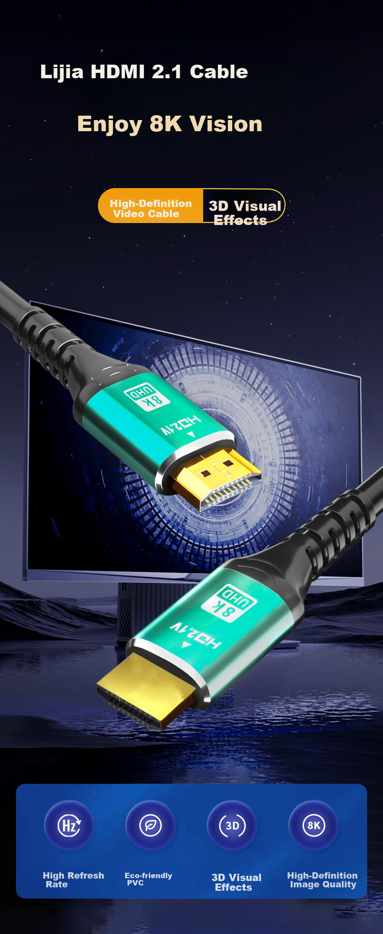 LIJIA HDMI 2.1 8K High-Speed Cable for Laptop TV Box Monitor Projector Video Connection 1