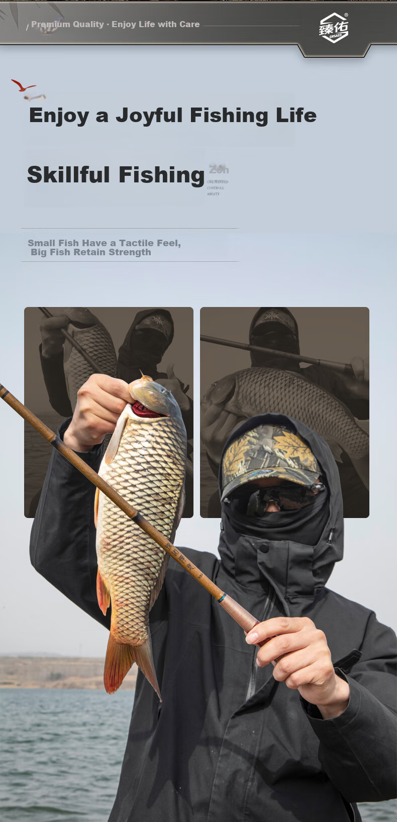 Grased Fishing Rod, Carbon Fiber Fishing Pole, Handheld Rod, Leisure Wild Fishing, Small Platform Fishing Pole, Crucian Carp Short Section Stream Rod, Zen Style, 3.6 Meters 12