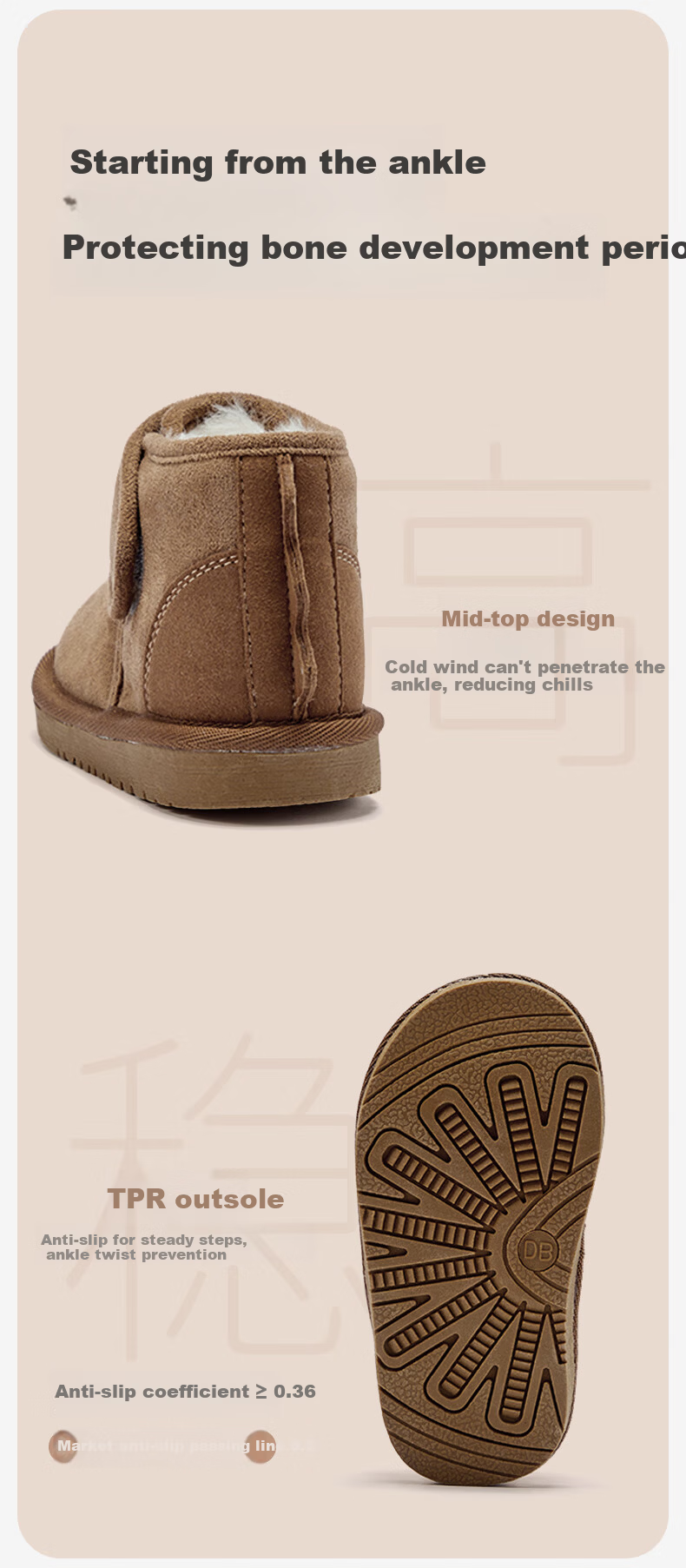 DAVE & BELLA Boys' Snow Boots Kids Fleece-Lined Cotton Shoes Winter Children's Warm Girls' Boots 6