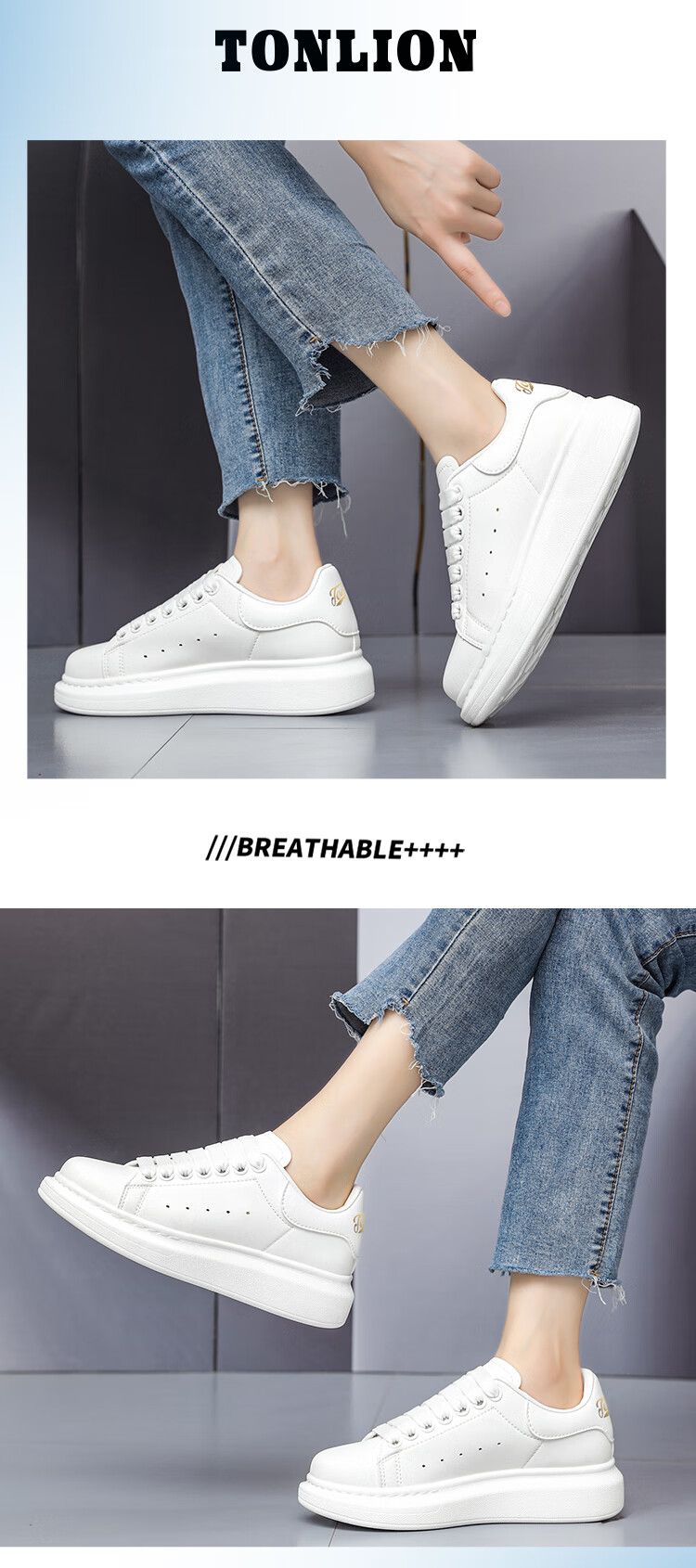TonLion Women's Shoes, Autumn Thick-Soled White Sneakers, Casual Skateboard Shoes for Women, Versatile Sports Shoes, White And Black, Size 35 21
