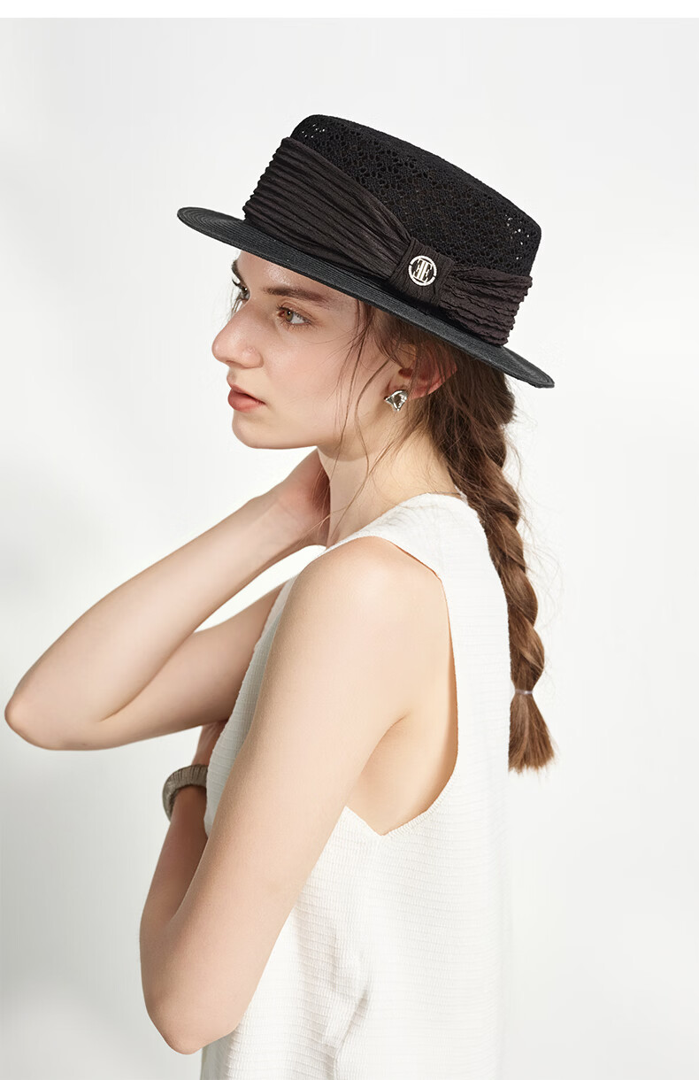 ELLE Women's French Elegant Straw Sun Hat UV Protection Beach Hat Slim Face 27