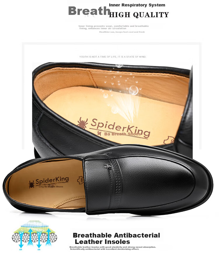 SPIDER KING Men's British Style Breathable Slip-On Business Dress Shoes First Layer Cowhide Low-Cut Middle-Aged and Elderly Dad Shoes 790240A Black Size 40 8