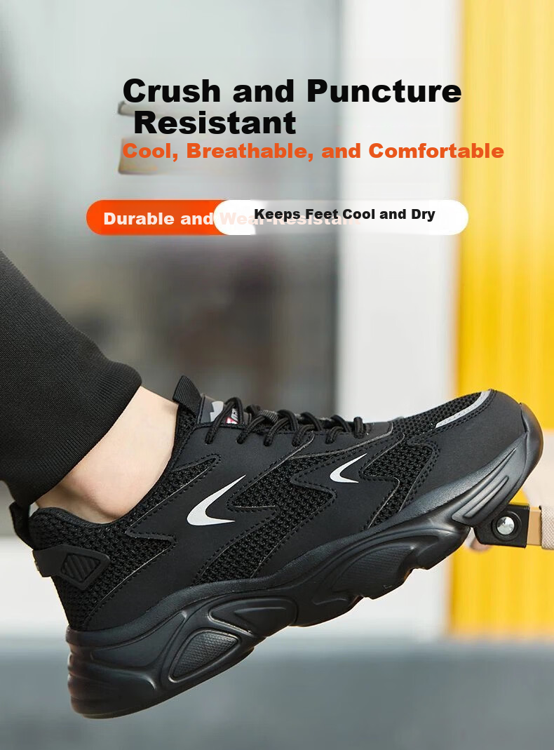 SONTAS Safety Shoes Men Summer Breathable Lightweight Anti-Smash Anti-Puncture Steel Toe Worksite Durable Women 2026 Soft Sole Worksite Light Soft Black Breathable [Anti-Smash Anti-Puncture] Size 43 4