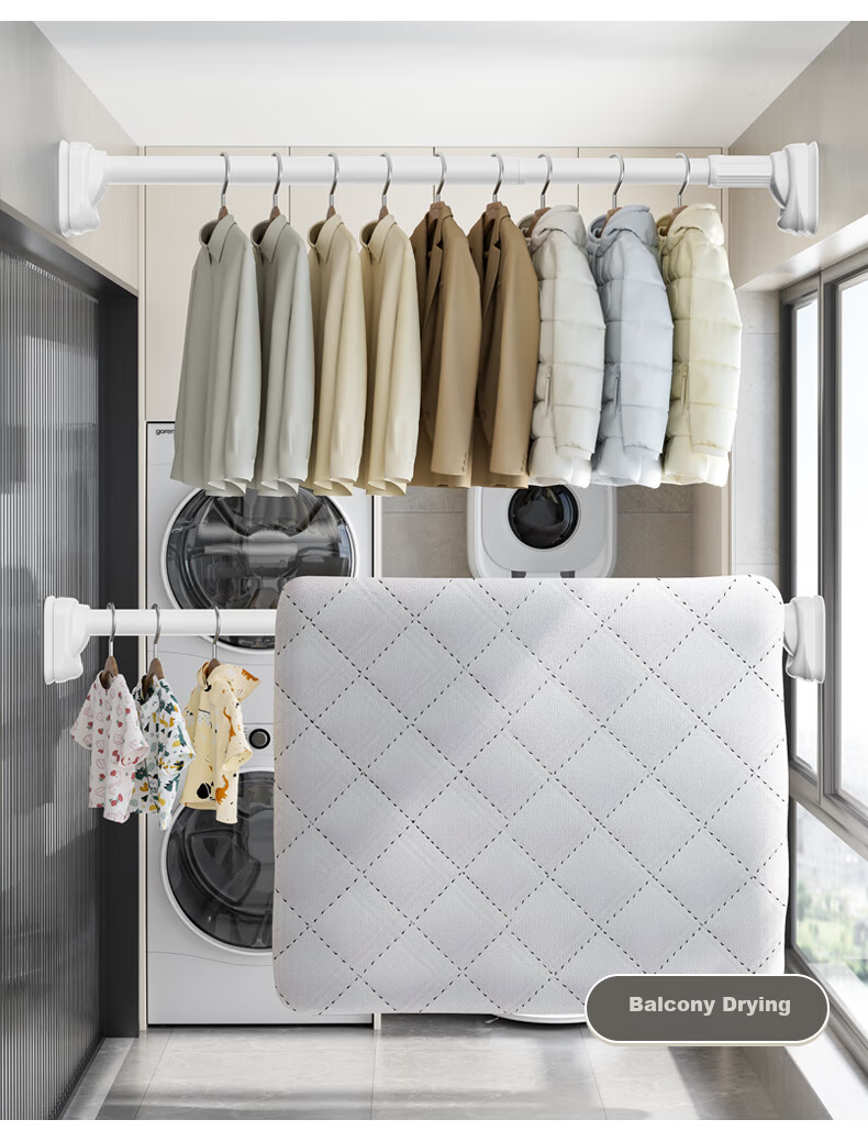 Cobbe No-Drill Retractable Clothes Drying Rod, Universal Collapsible Rod, Clothes Drying Rack, Suspended Support Pole, Drying Rod, Curtain Rod, Roman Rod 6