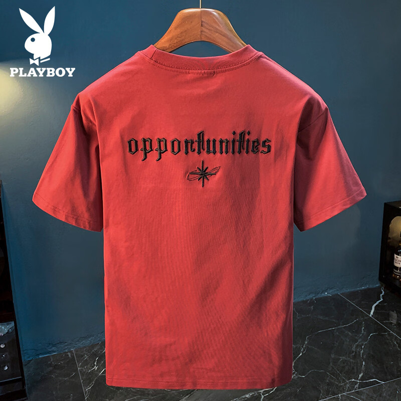 PLAYBOY Men's Summer New Embroidered Trendy Brand Loose Fit Short Sleeve T-Shirt