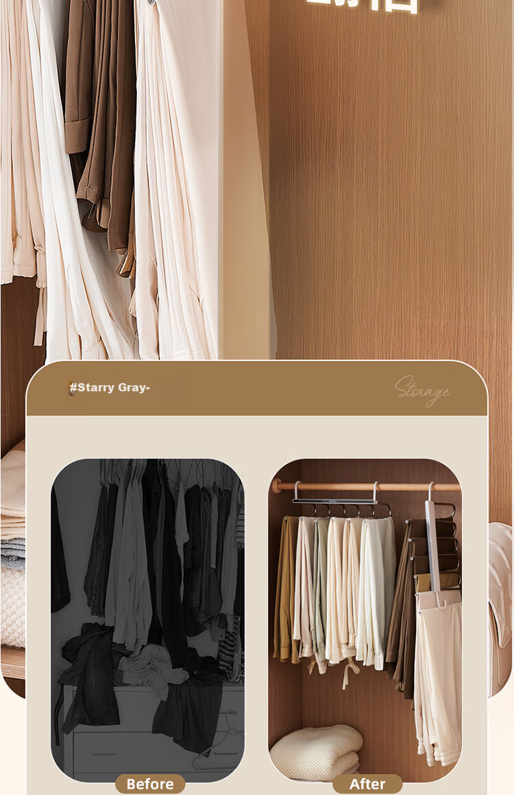 Ecoco Multifunctional Non-Slip Pants Hanger Clips, No-Marking Trousers Clips for Wardrobe Storage, Stackable Hanging Organizer 25001 3