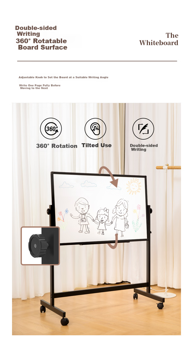 BBNEW 100*150cm Double-Sided Whiteboard Writing Board with Stand, Mobile Height Adjustable Flip Conference Office Home Teaching Magnetic Children's Blackboard White Model NEWV100150-W 7